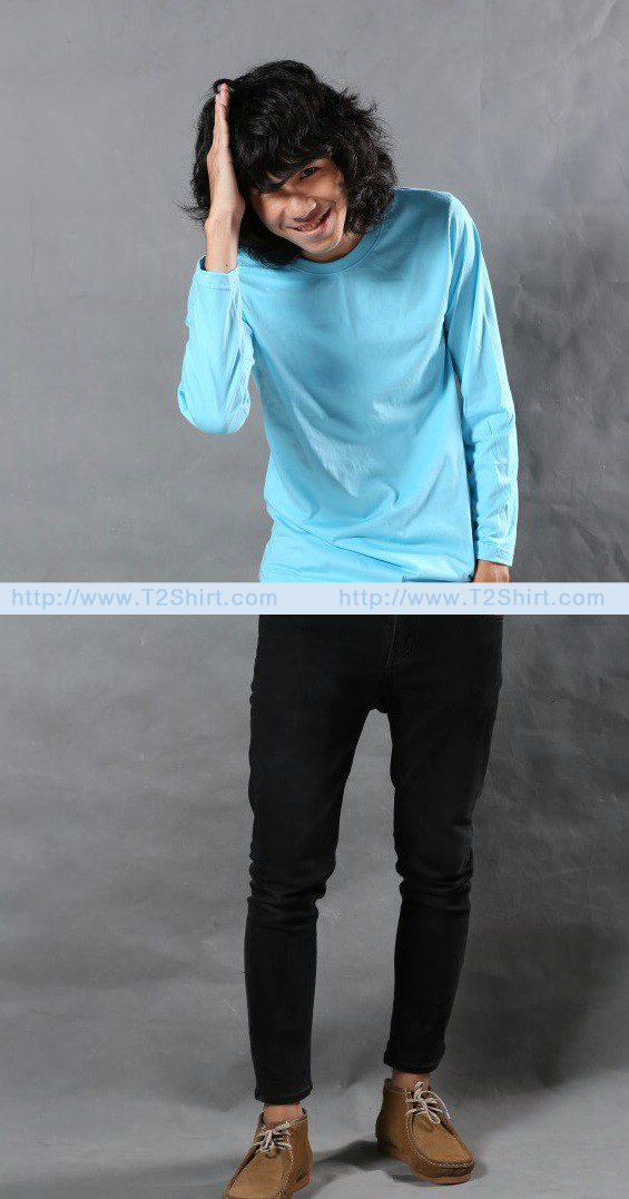 เสื้อยืด คอกลม แขนยาว สีฟ้าอ่อน Size 3XL