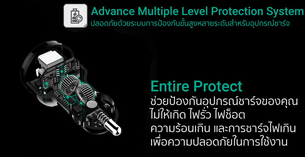 ที่ชาร์จในรถ Aukey Car Charger with PD 27W Power Delivery 2.0 + AiPower