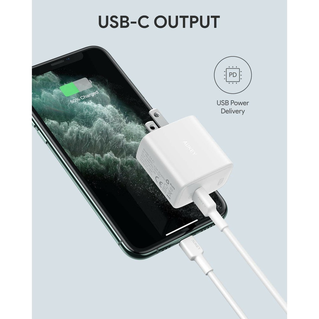 AUKEY อะแดปเตอร์ชาร์จเร็ว Omnia PowerPD 20W Power Delivery Fast Charger Adapter - WHITE (PA-F1S )