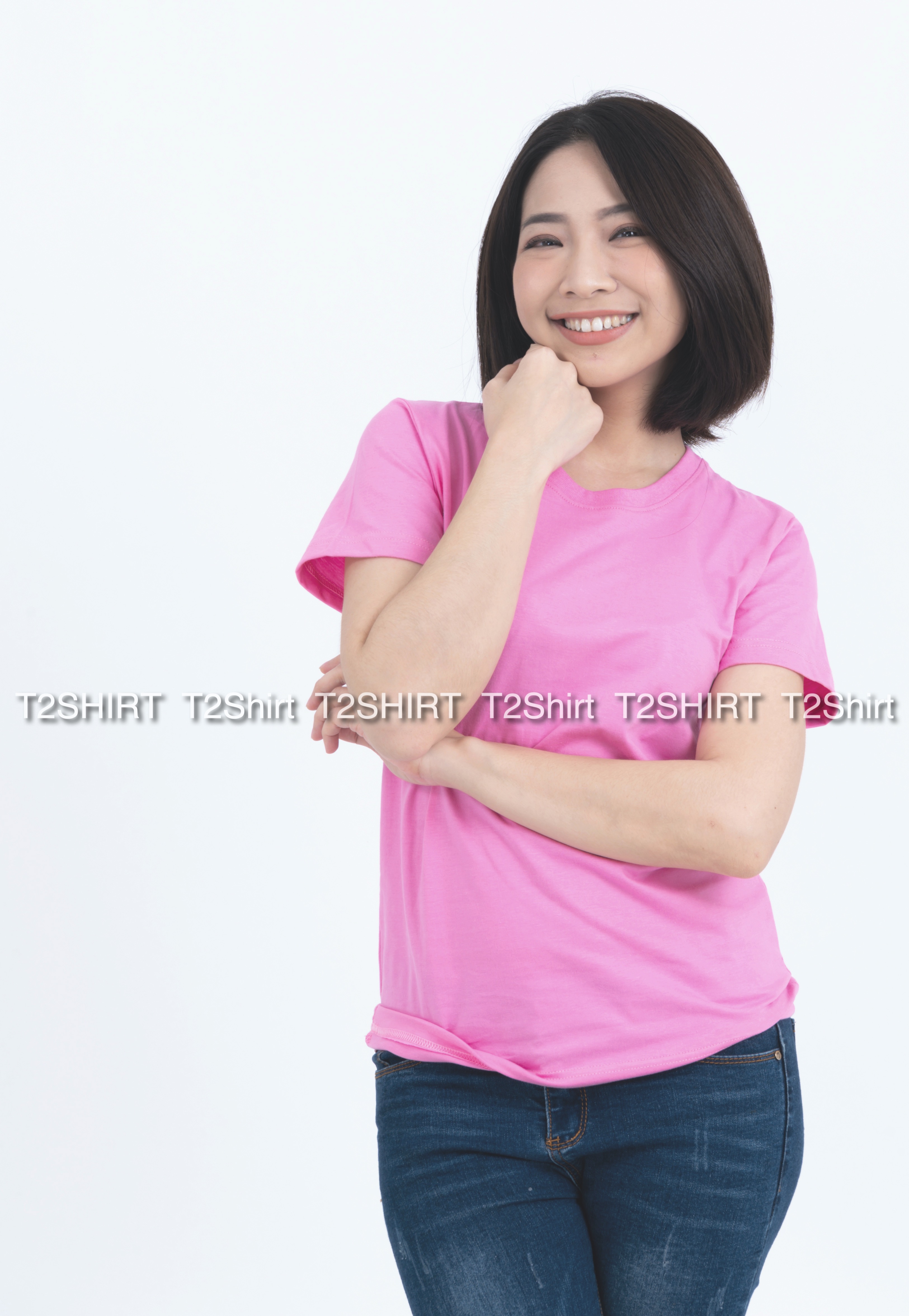 เสื้อยืด คอกลม แขนสั้น สีชมพูอ่อน Size 4XL