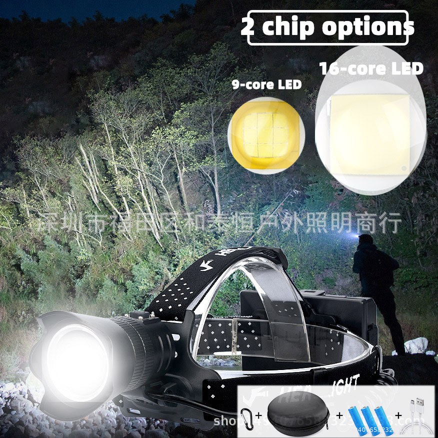 ไฟฉายคาดศีรษะแรงสูง แบบ 1 หลอดปรับขยายได้ LED P99 9 Core , JamieFire T138 แสงขาว ชุดแบตเตอรี่คุณภาพสูง พร้อมกล่องใส่และหูหิ้ว