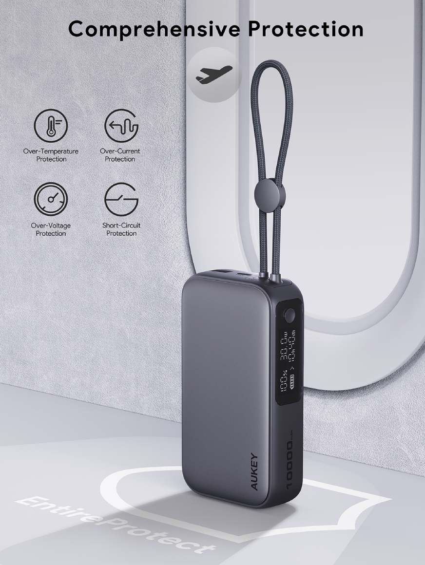 AUKEY PB-Y47 พาวเวอร์แบงค์ ชาร์จเร็ว Spark Sling 10000 Compact Fast Charging with Built-in-USB-C ( PD | PPS | 30W) Highlight