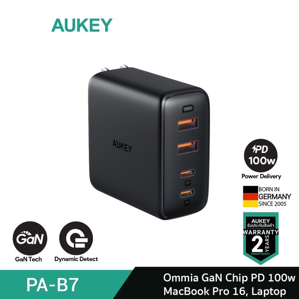 Adapter Aukey PA-B7 Omnia 100W 4-Port USB C Charger, PD Charger with GaNFast , USB C Laptop Charger Power Delivery
