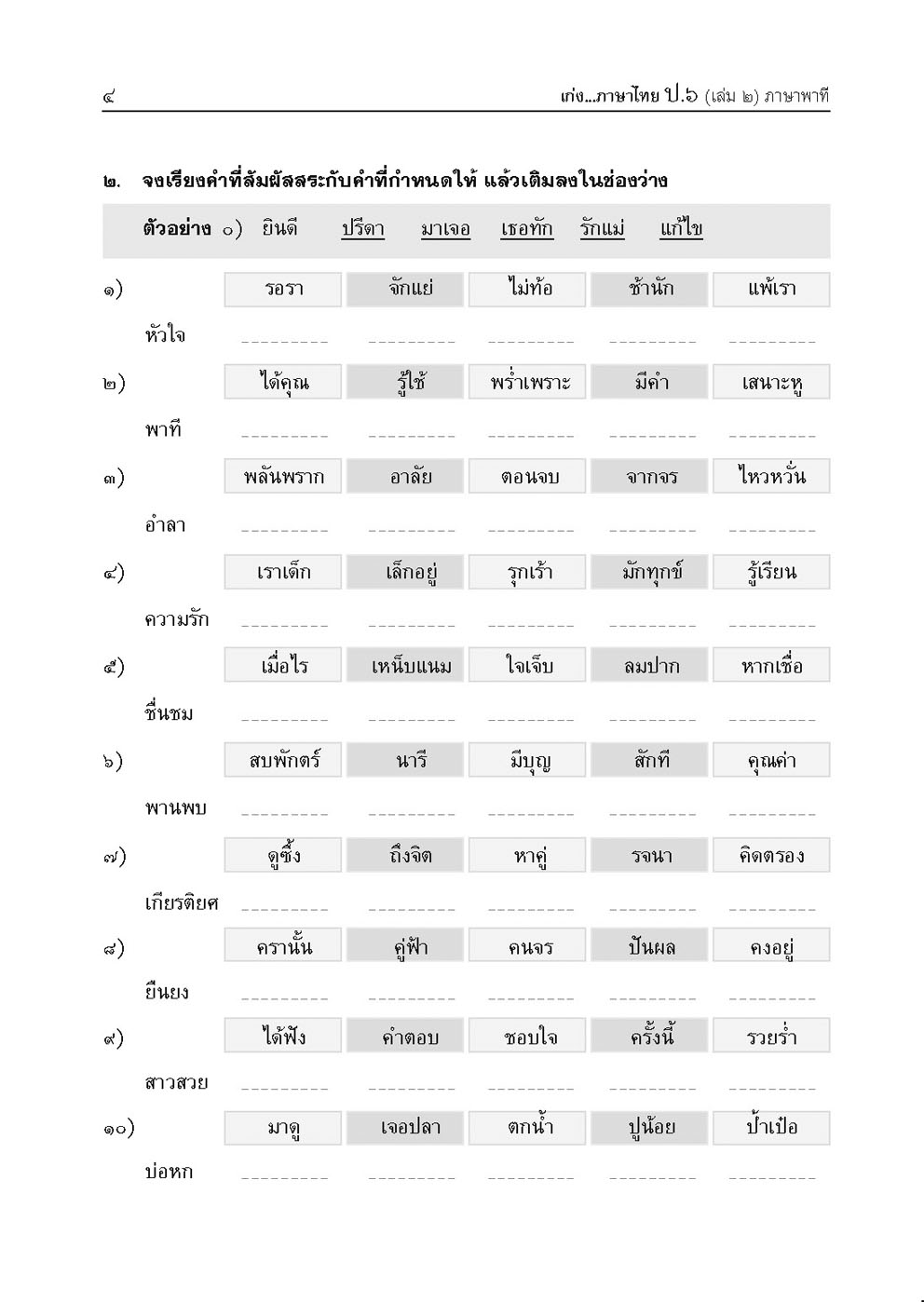 เก่ง ภาษาไทย ป.6 เล่ม 2 เพิ่ม แนวข้อสอบ ONET ป.6 ข้อสอบเข้าม.1 โดย พ.ศ.พัฒนา