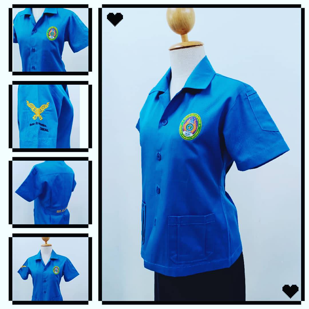 เสื้อช็อป สีฟ้า พร้อมปักโลโก้ งานสั่งผลิต