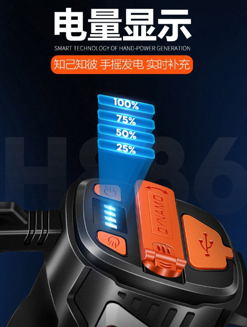 ไฟฉายสะพายแรงสูง พร้อมตัวปั่นไฟฟ้าในตัว Warsun 886B