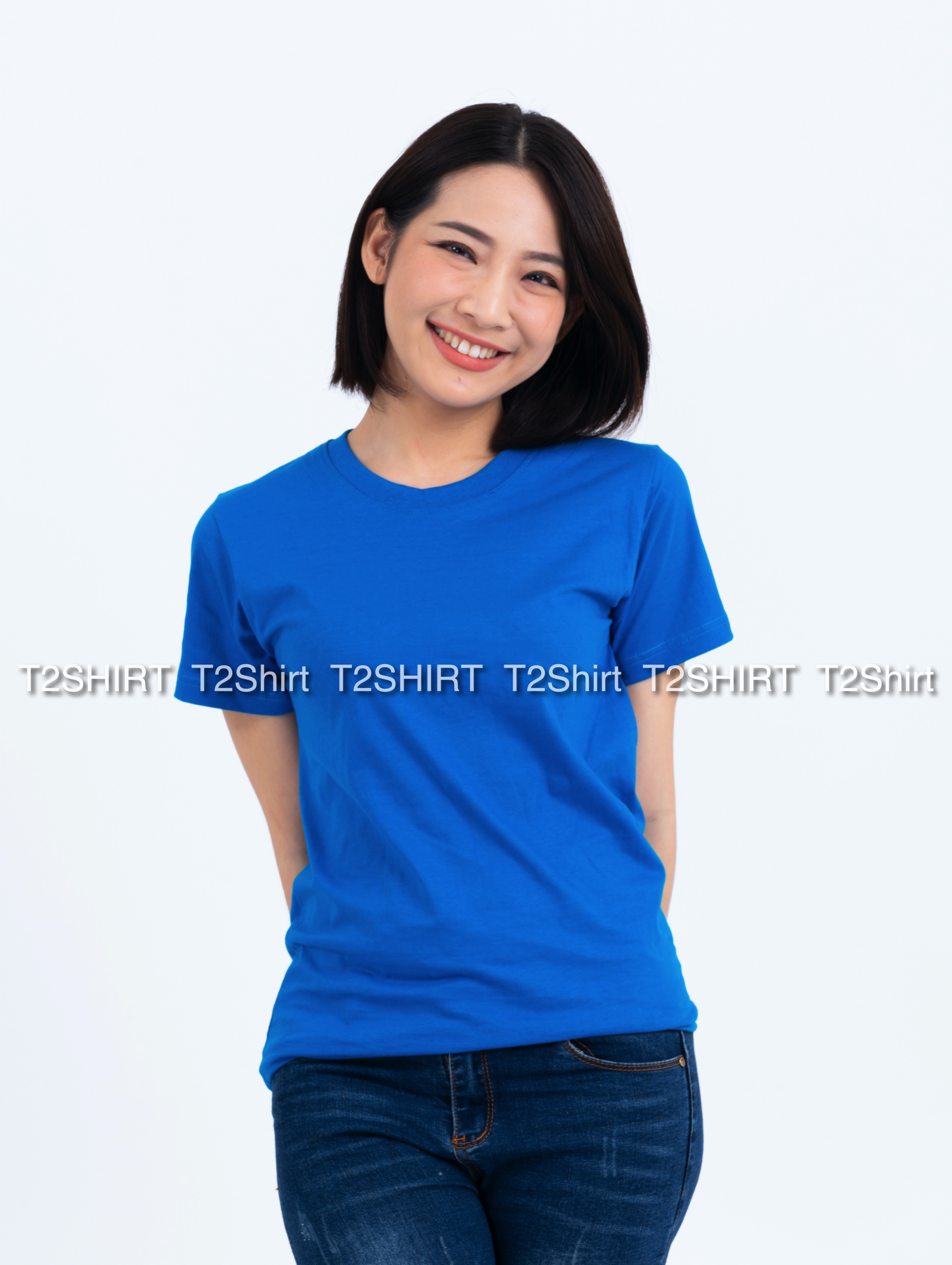 เสื้อยืด คอกลม แขนสั้น สีฟ้าทะเล Size XL
