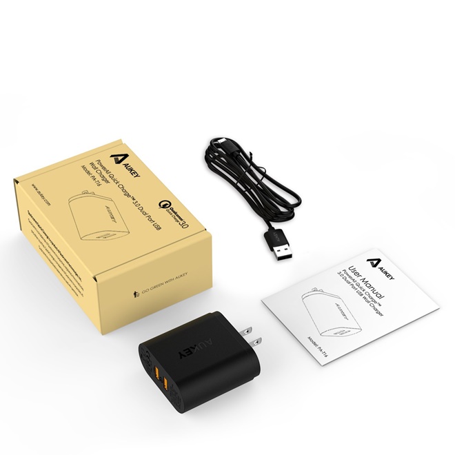 Adapter ที่ชาร์จมือถือ 2 Port Aukey for Quick Charge 3.0 with PowerAll (QC 3.0 + QC 2.0 + AIPower) แถมสาย (PA-T16)