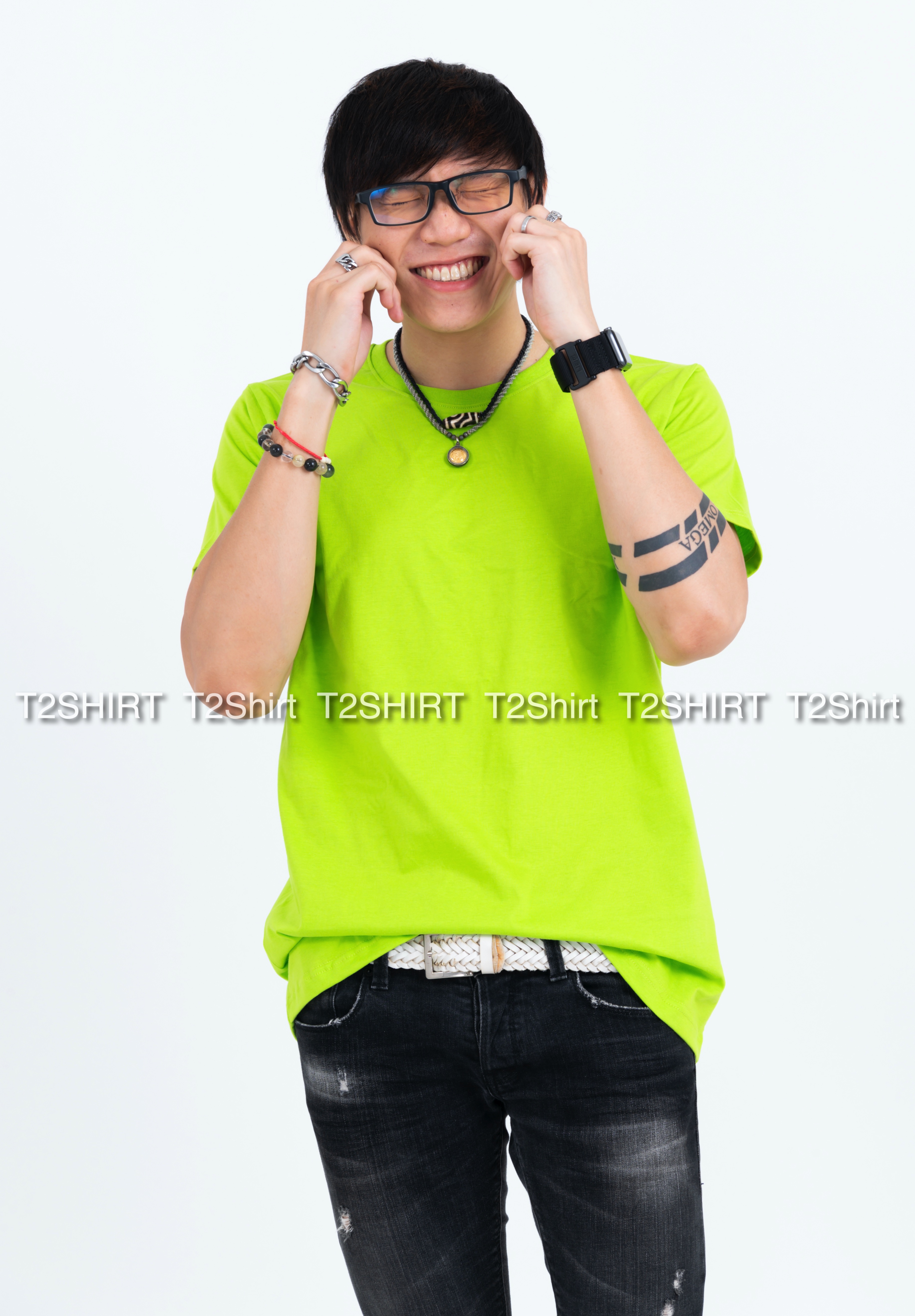 เสื้อยืด คอกลม แขนสั้น สีเขียวมะนาว Size 4XL