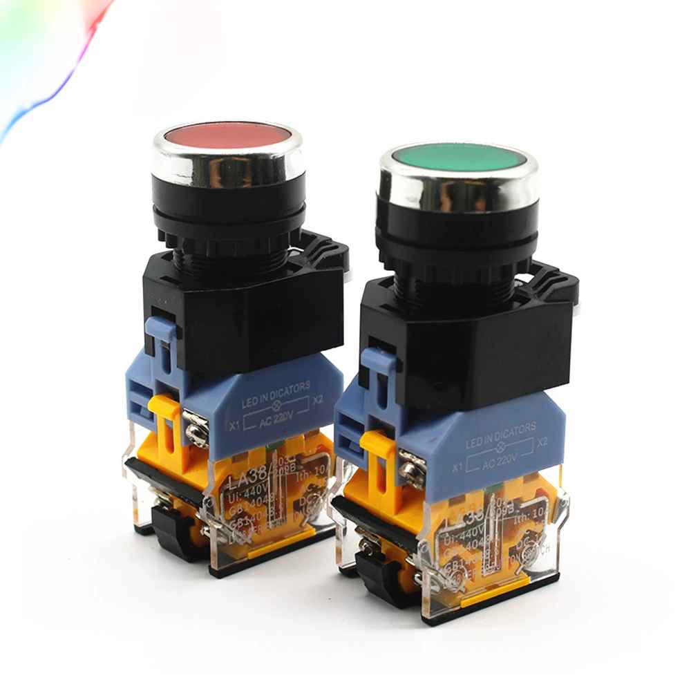สวิตซ์ ปุ่มกด แบบกดติด-กดดับ แบบมีไฟ LED สำหรับตู้คอนโทรล LA38-11DT LA38-11DNZS Industrial Self-locking Push Button with LED 22mm