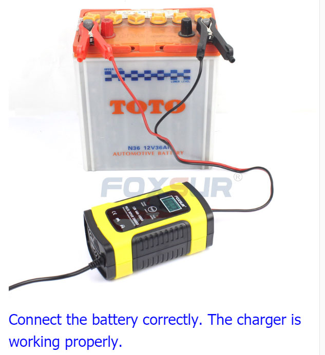 เครื่องชาร์จแบตเตอรี่รถยนต์ และรถจักรยานยนต์ ขนาดพกพา รุ่นล่าสุด Foxsur ( FBC-1205D)