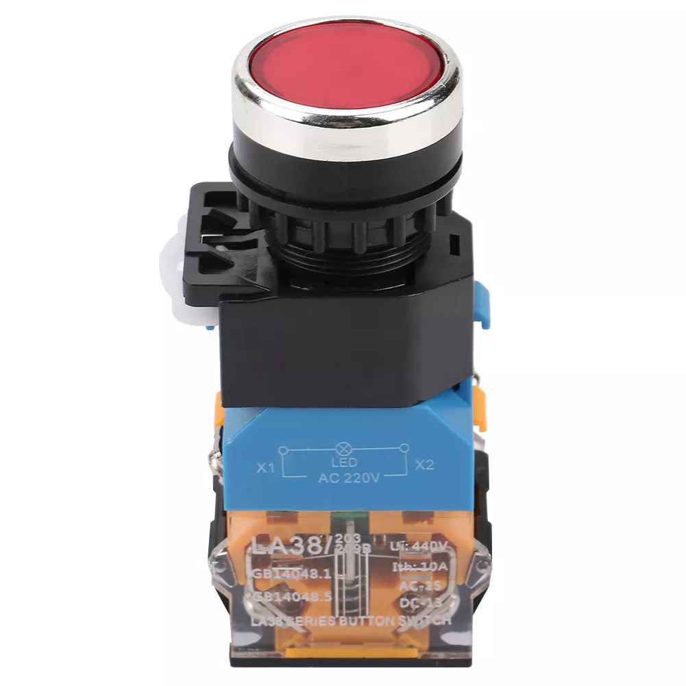 สวิตซ์ ปุ่มกด แบบกดติด-กดดับ แบบมีไฟ LED สำหรับตู้คอนโทรล LA38-11DT LA38-11DNZS Industrial Self-locking Push Button with LED 22mm