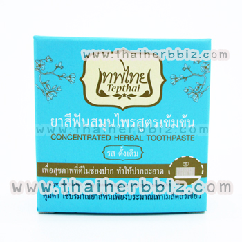 ยาสีฟันเทพไทย สูตรเข้มข้น รสดั้งเดิม (แบบตลับ 30 กรัม) กล่องฟ้า