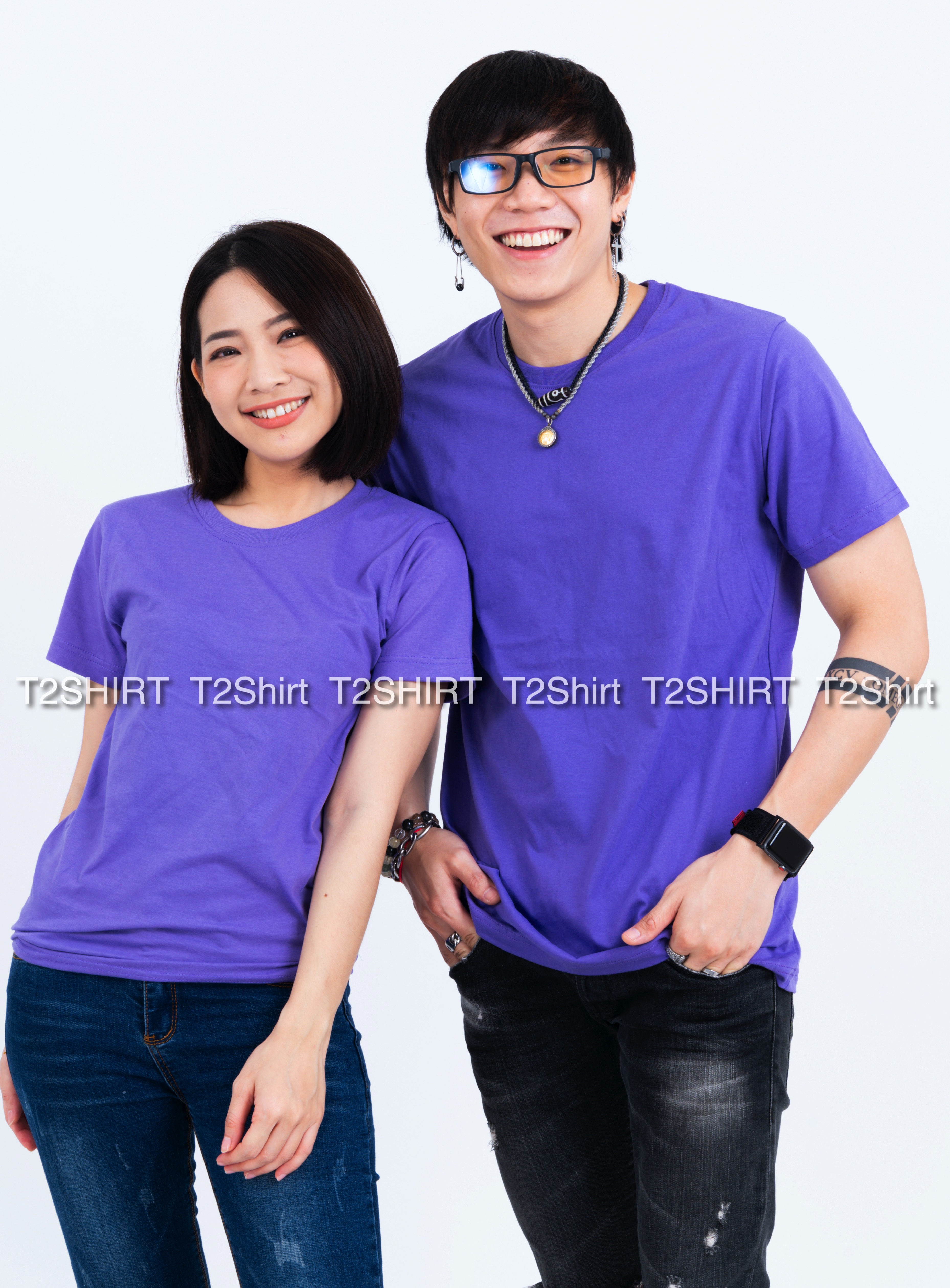 เสื้อยืด คอกลม แขนสั้น สีม่วงอ่อน Size 3XL