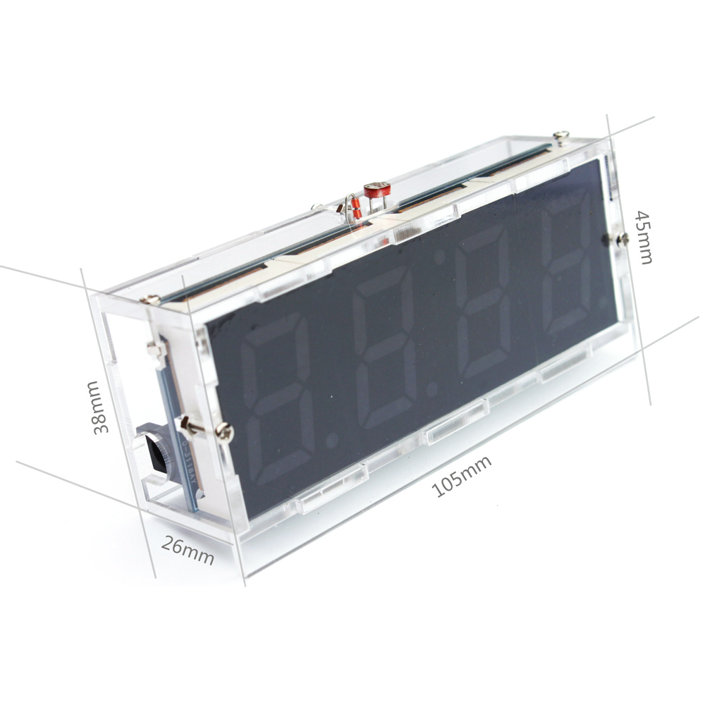 4-Digit Digital LED Clock Temperature Date Time Display with Transparent Case ชุดประกอบนาฬิกา DIY (สีแดง)