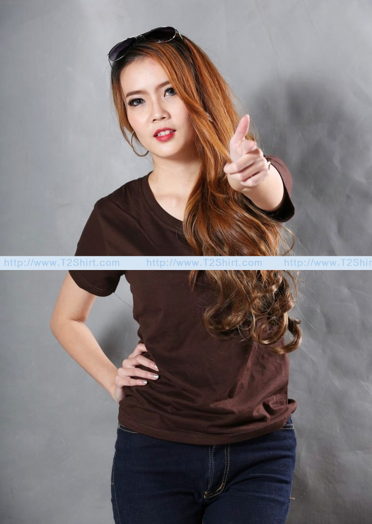 เสื้อยืด คอวี แขนสั้น สีน้ำตาล Size 4XL
