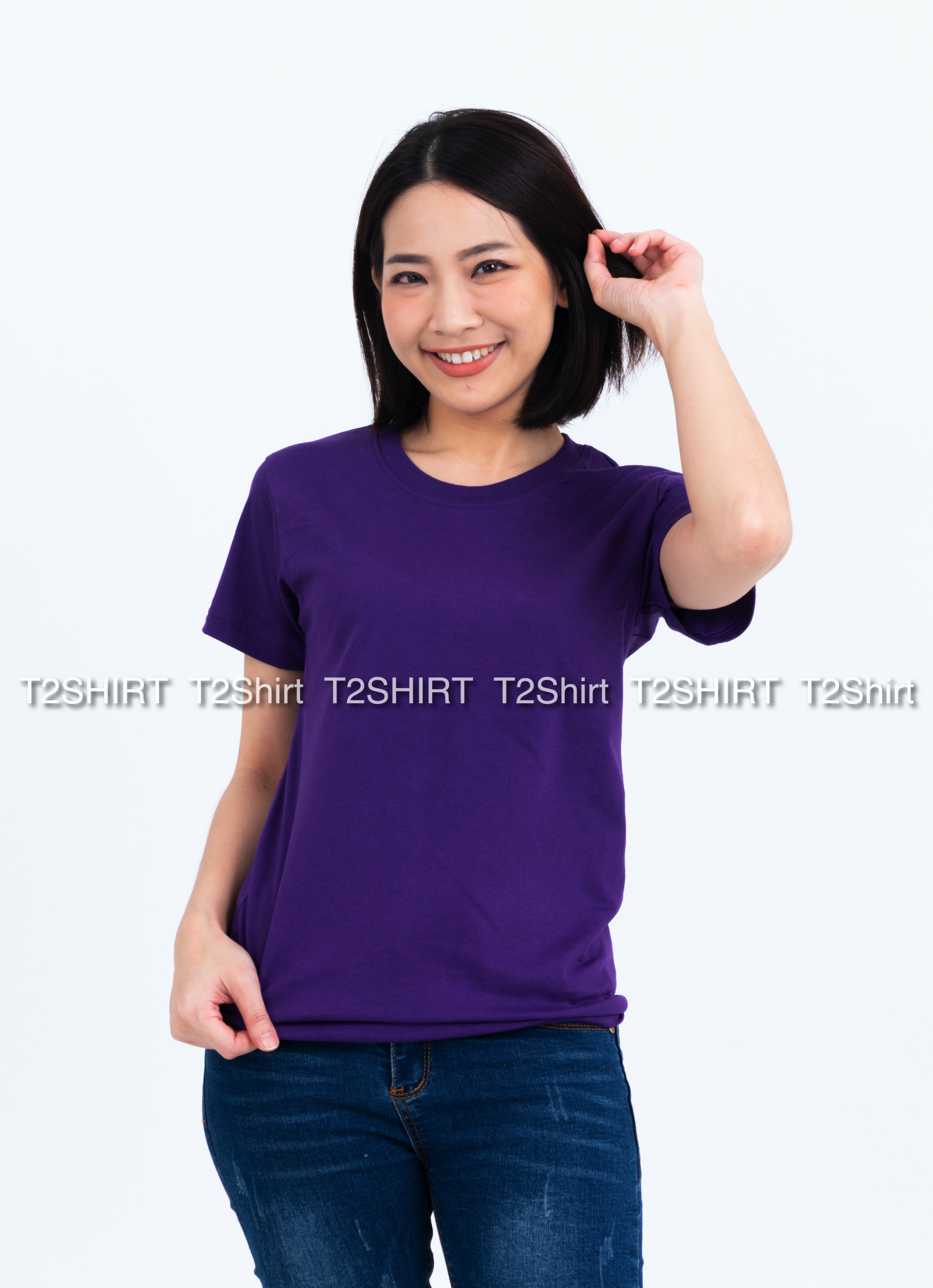 เสื้อยืด คอกลม แขนสั้น สีม่วงเข้ม Size S