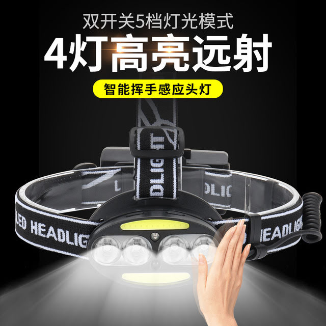 ไฟฉายคาดหัวแรงสูง แบบ 4 หลอด T6 LED และ 2 หลอด COB GY06 ใฃ้อินฟราเรด เปิด ปิดได้