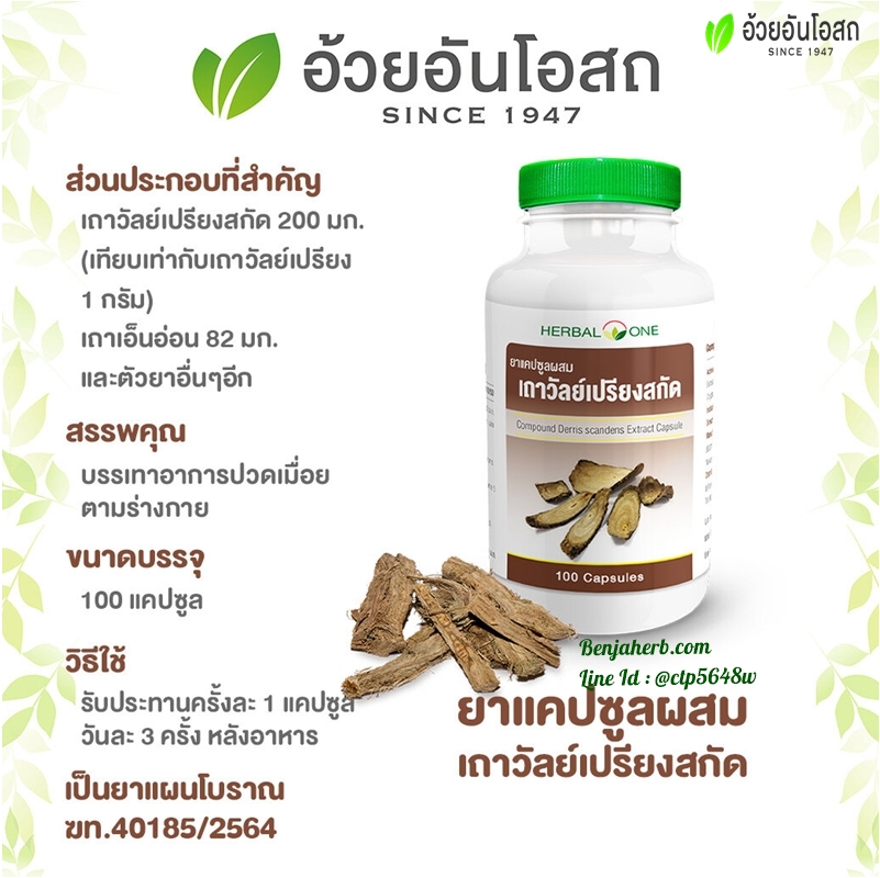ยาแคปซูลผสมเถาวัลย์เปรียงสกัด อ้วยอันโอสถ Herbal One