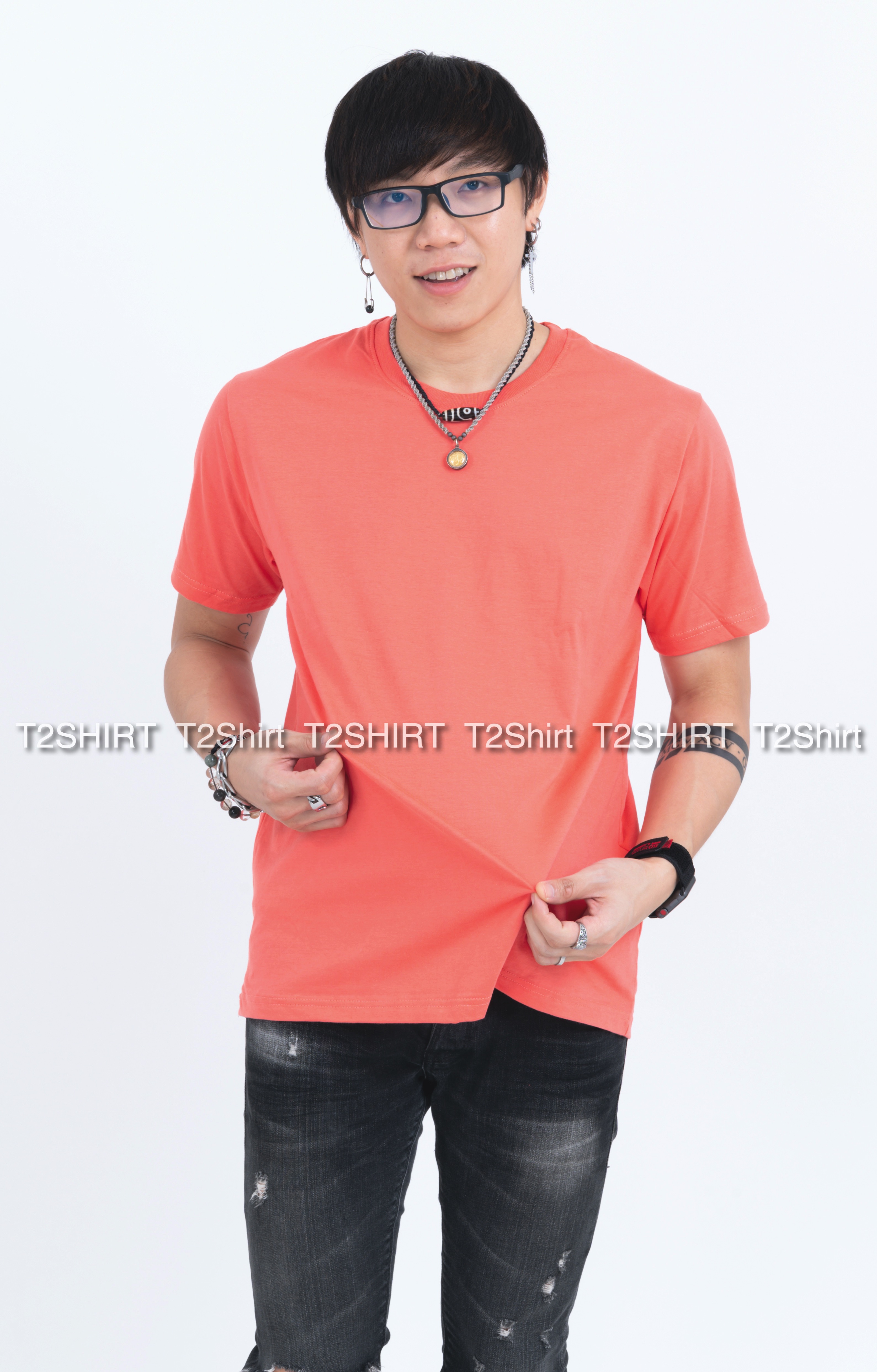 เสื้อยืด คอกลม แขนสั้น สีโอลด์โรส Size XL