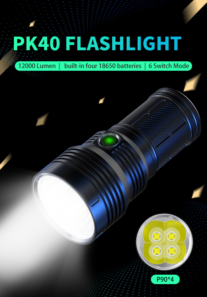 ไฟฉายจับถือ ขนาดกลาง Natfire PK40 P90*4 LED 12000 LM