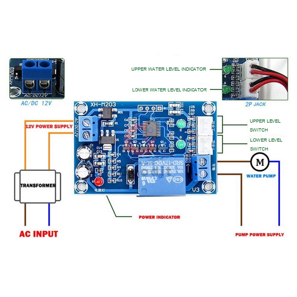 XH-M203 Automatic Water Level Controller Pump Switch Module AC/DC 12V Relay Sensors โมดูลควบคุมระดับน้ำ ใช้กับลูกลอยแท๊งค์เติมน้ำอัตโนมัติ