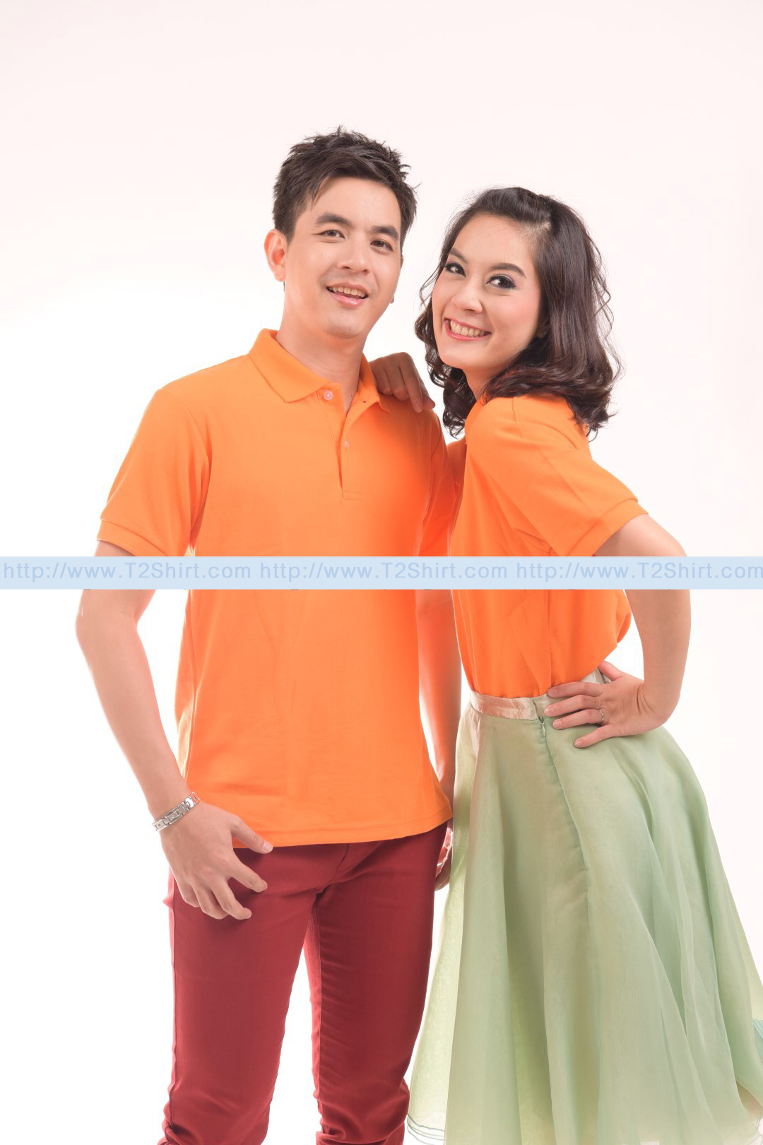 เสื้อโปโล TK แขนสั้น ทรงตรง สีส้ม Size L
