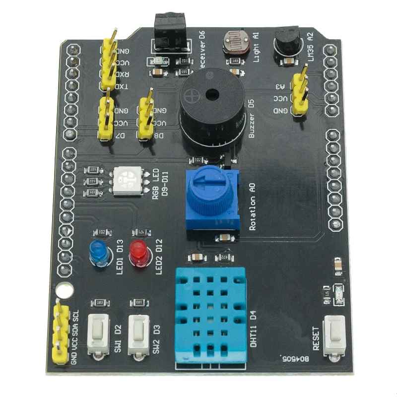 Arduino Easy Module Shield บอร์ดอเนกประสงค์ รวมเซนเซอร์พื้นฐาน สำหรับ Arduino Uno