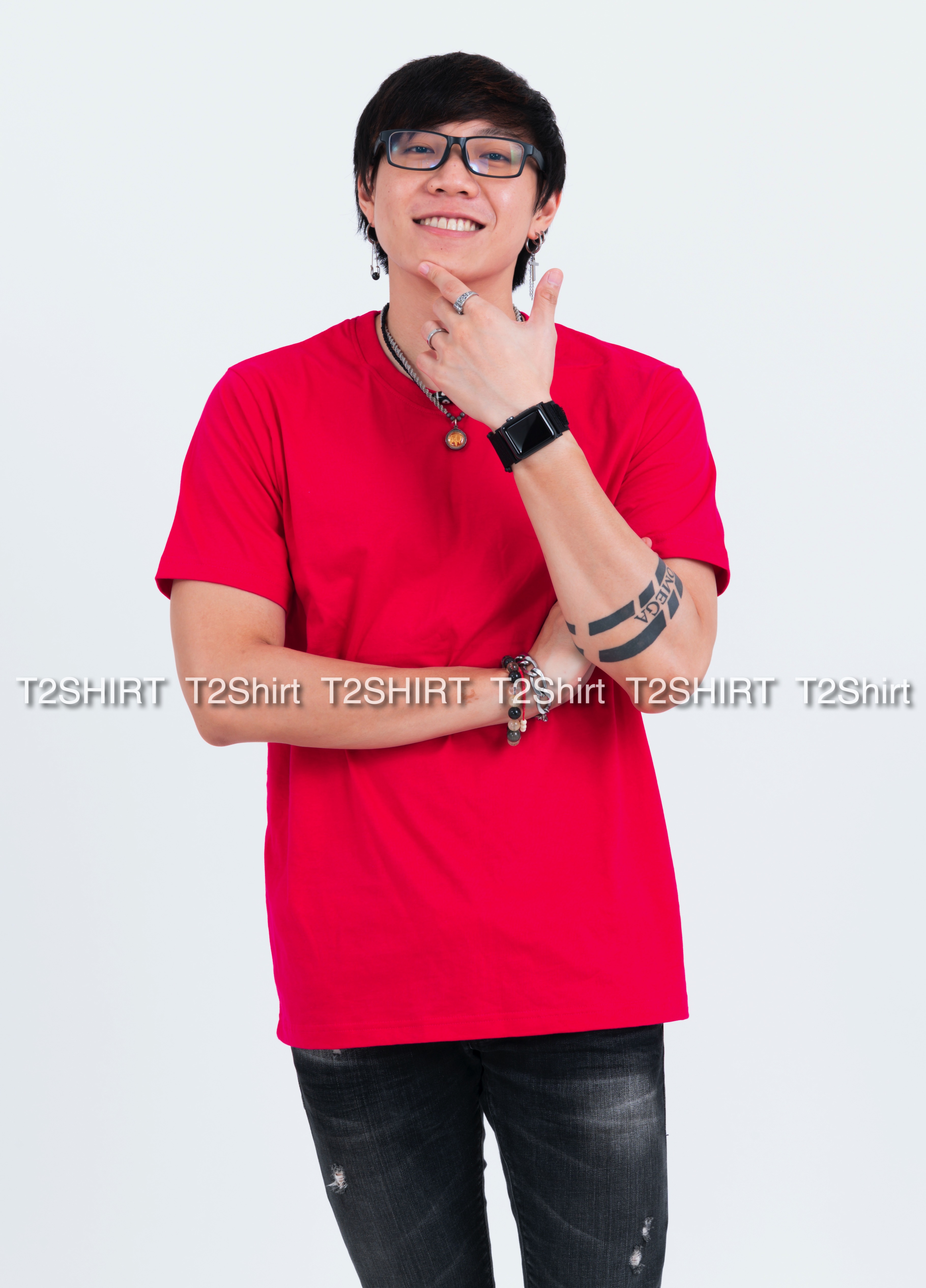 เสื้อยืด คอกลม แขนสั้น สีชมพูบานเย็น Size 2XL