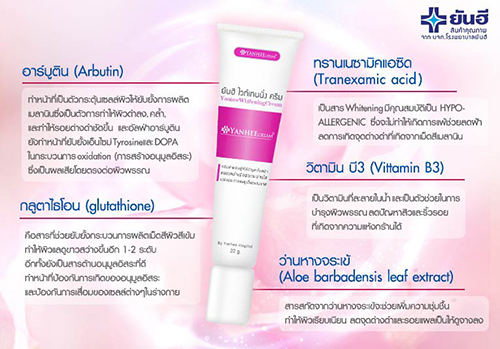 ยันฮีไวท์เทนนิ่งครีม ครีมหน้าขาวใส ลดเลือนจุดด่างดำ ผิวแลดูอ่อนเยาว์