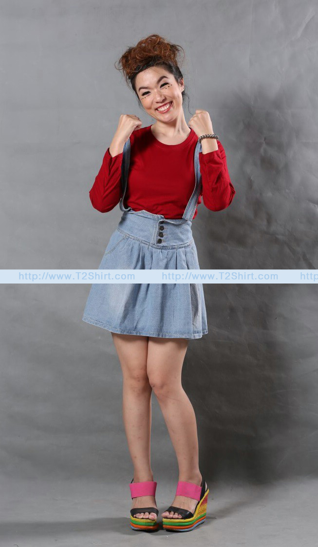 เสื้อยืด คอกลม แขนยาว สีแดงเลือดหมู Size 4XL