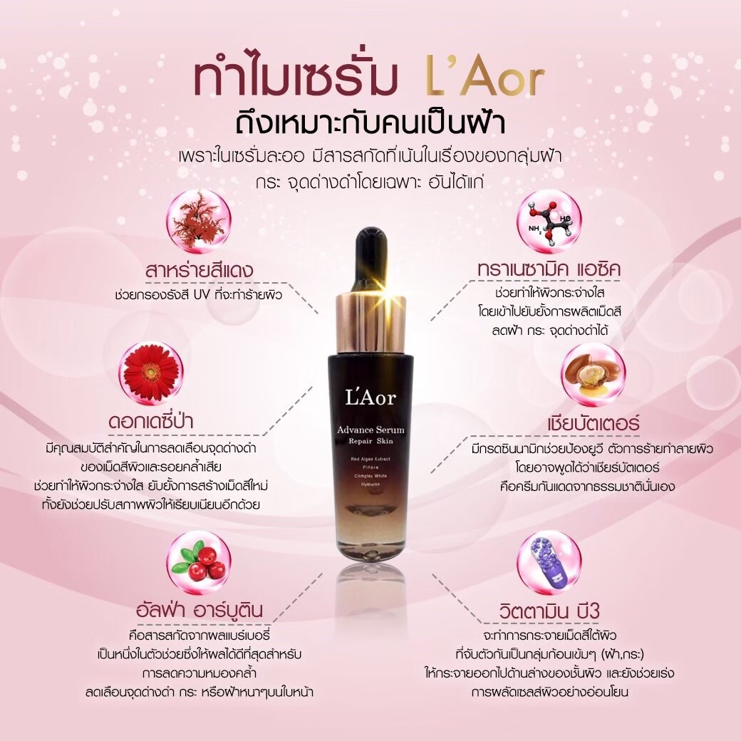 เซรั่มละออ L’Aor serum เซรั่มหน้าเด็ก ฟื้นฟู กู้หน้าพัง บำรุงล้ำลึก แก้ฝ้า กระ สิว ริ้วรอย ผิวติดสาร ผิวแพ้ง่าย