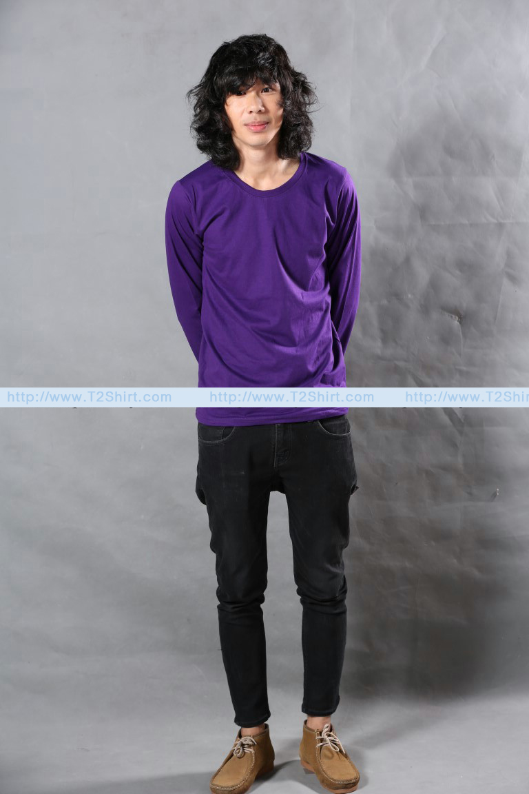 เสื้อยืด คอกลม แขนยาว สีม่วงเข้ม Size XL