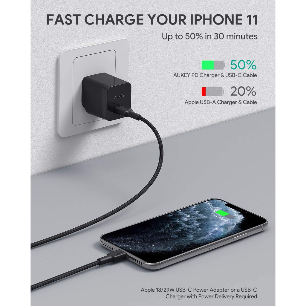 สายชาร์จ AUKEY MFI USB-C to L for iPhone 11/11Pro /11Pro Max Power Delivery Charge รุ่น CB-CL2 - RED