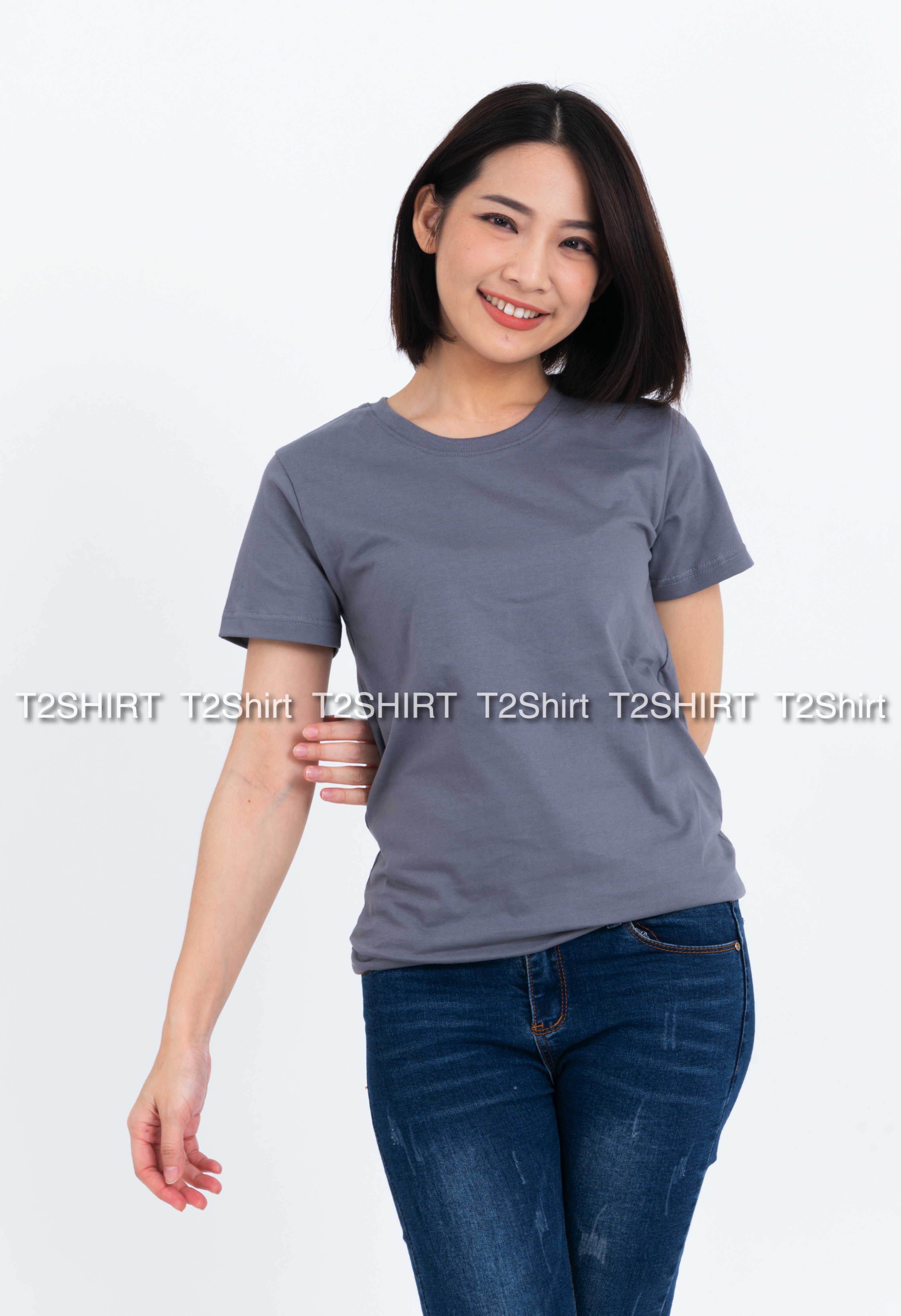 เสื้อยืด คอกลม แขนสั้น สีเทาอ่อน Size 2XL