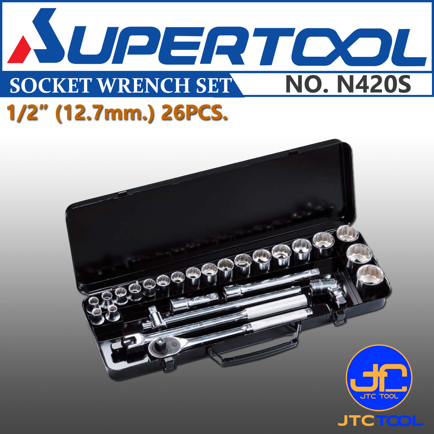 ประแจบล็อกรู 1/2"(12.7mm) - Socket Wrench Set Square Drive 1/2"(12.7mm) No.N420S (26Q'ty.) [Brand: Supertool]
