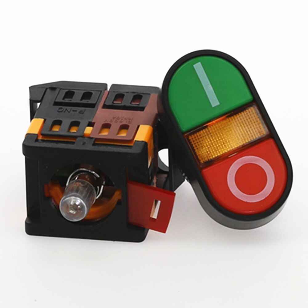 APBB-22N 22mm ปุ่มเปิด-ปิด กดติด-ปล่อยดับ พร้อมไฟแสดงสถานะ Start-Stop Push Button Switch with LED Light 220V AC