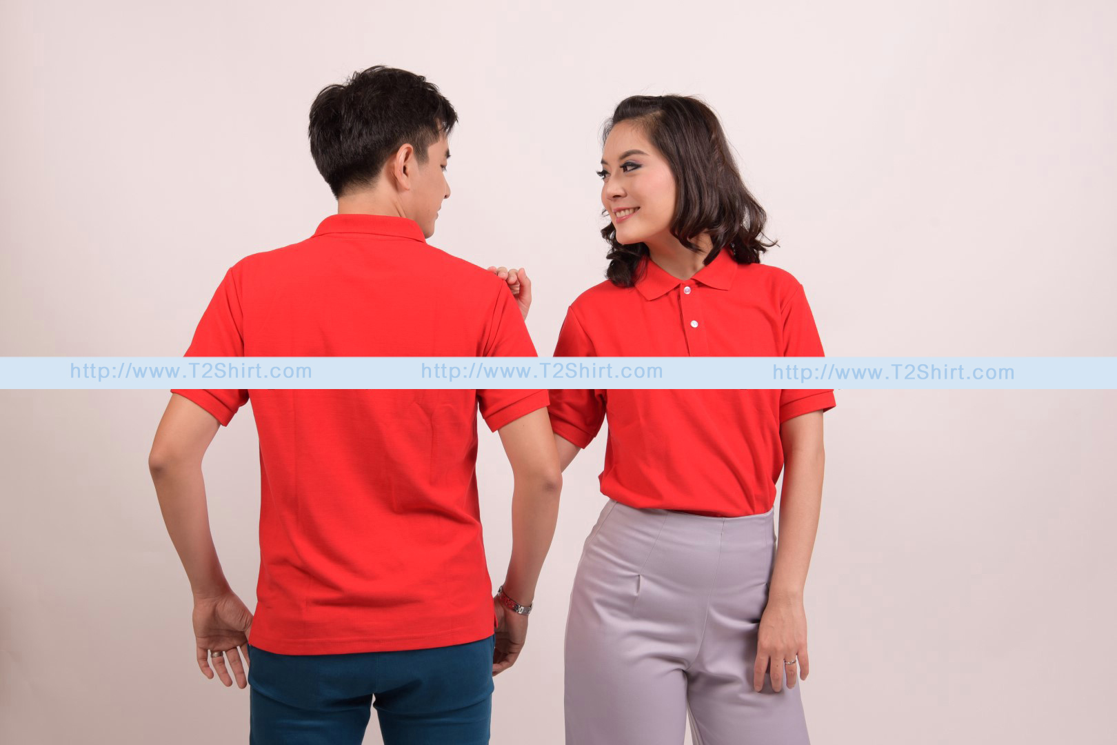 เสื้อโปโล TK แขนสั้น ทรงตรง สีแดง Size 3XL