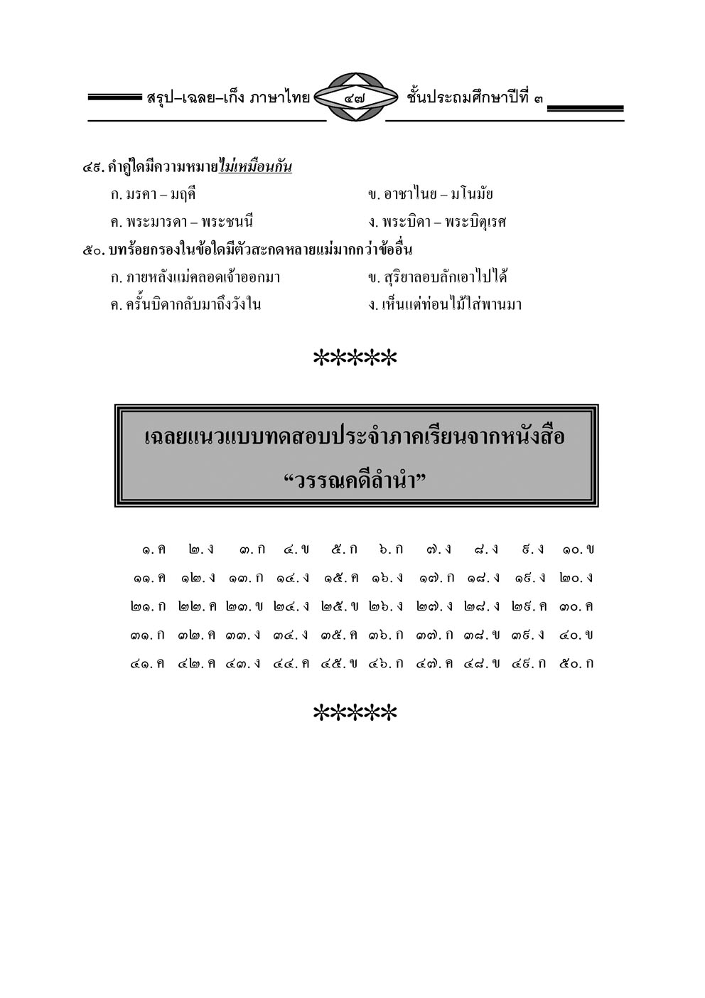 สรุป เฉลย เก็ง ภาษาไทย ป.3 โดย พ.ศ.พัฒนา