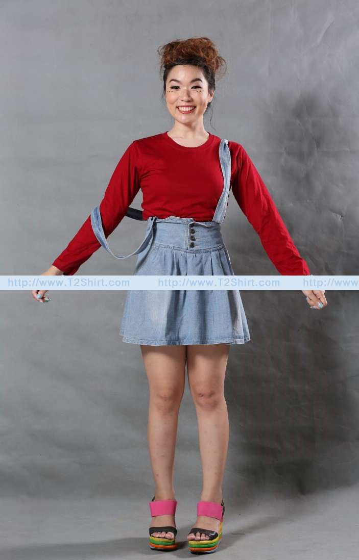 เสื้อยืด คอกลม แขนยาว สีแดงเลือดหมู Size 2XL