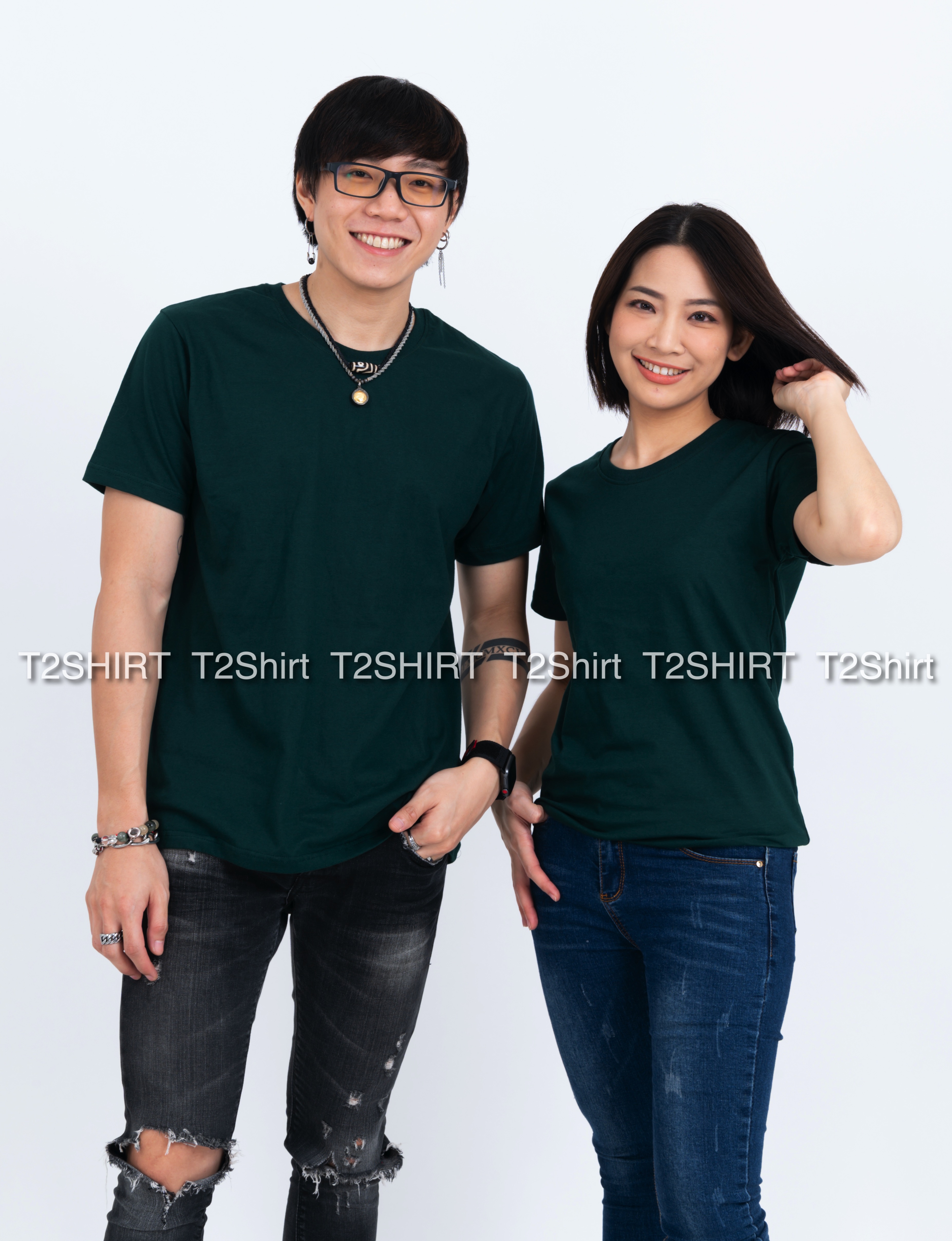 เสื้อยืด คอกลม แขนสั้น สีเขียวหัวเป็ด Size L