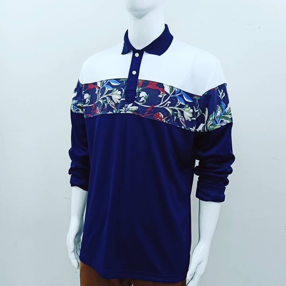 เสื้อโปโล แขนยาว ตัดต่อผ้าลายพิมพ์ งานสั่งผลิต สำเนา