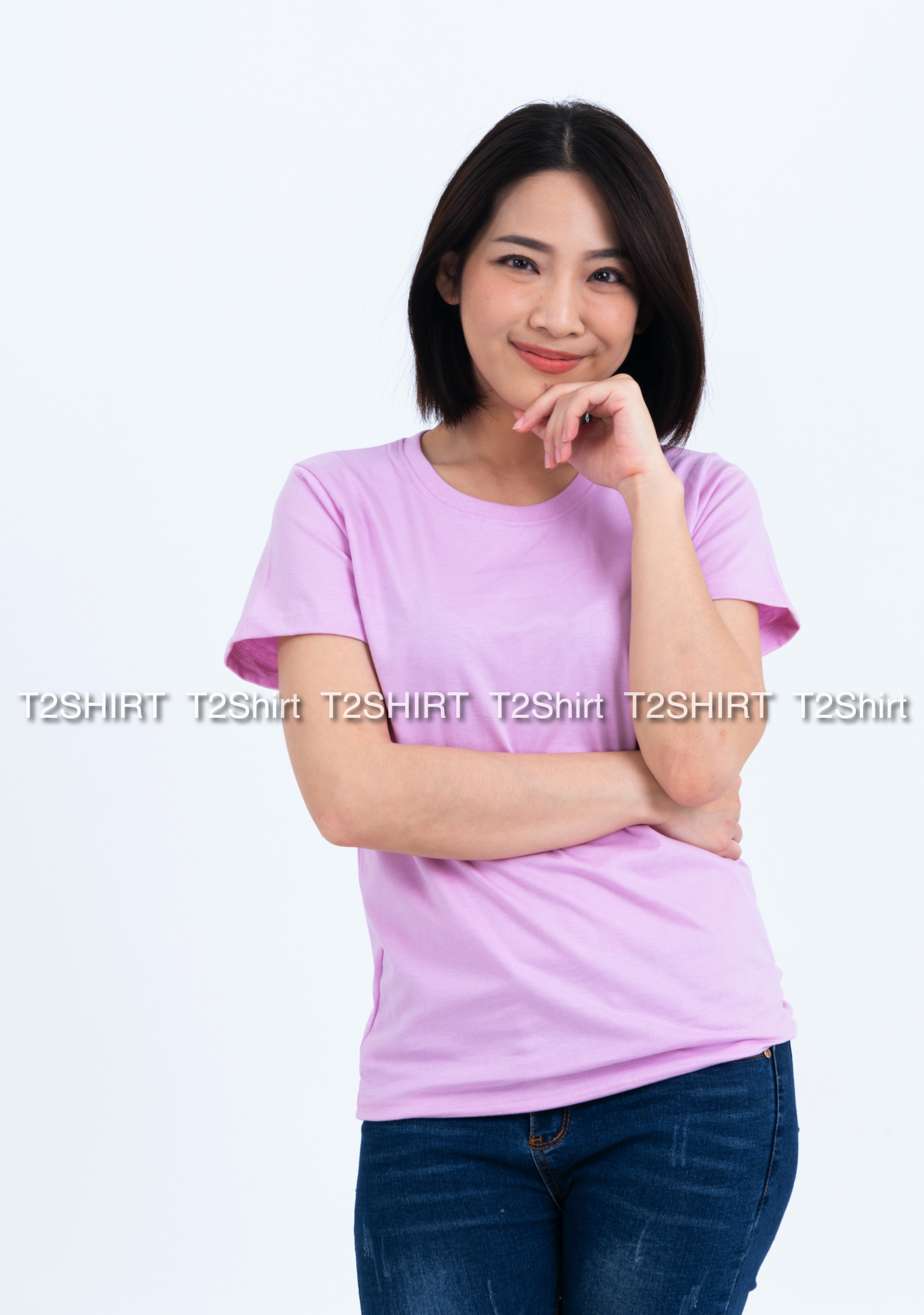 เสื้อยืด คอกลม แขนสั้น สีม่วงพาสเทล Size 4XL