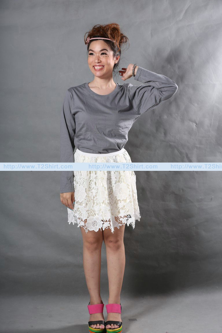 เสื้อยืด คอกลม แขนยาว สีเทาอ่อน Size M