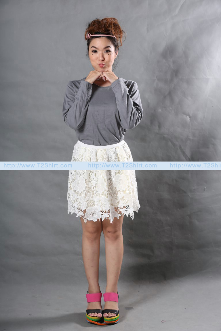 เสื้อยืด คอกลม แขนยาว สีเทาอ่อน Size 3XL