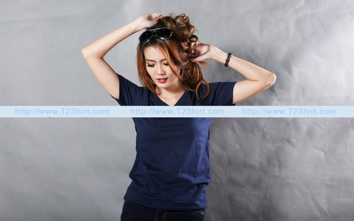 เสื้อยืด คอวี แขนสั้น สีกรมท่า Size 3XL