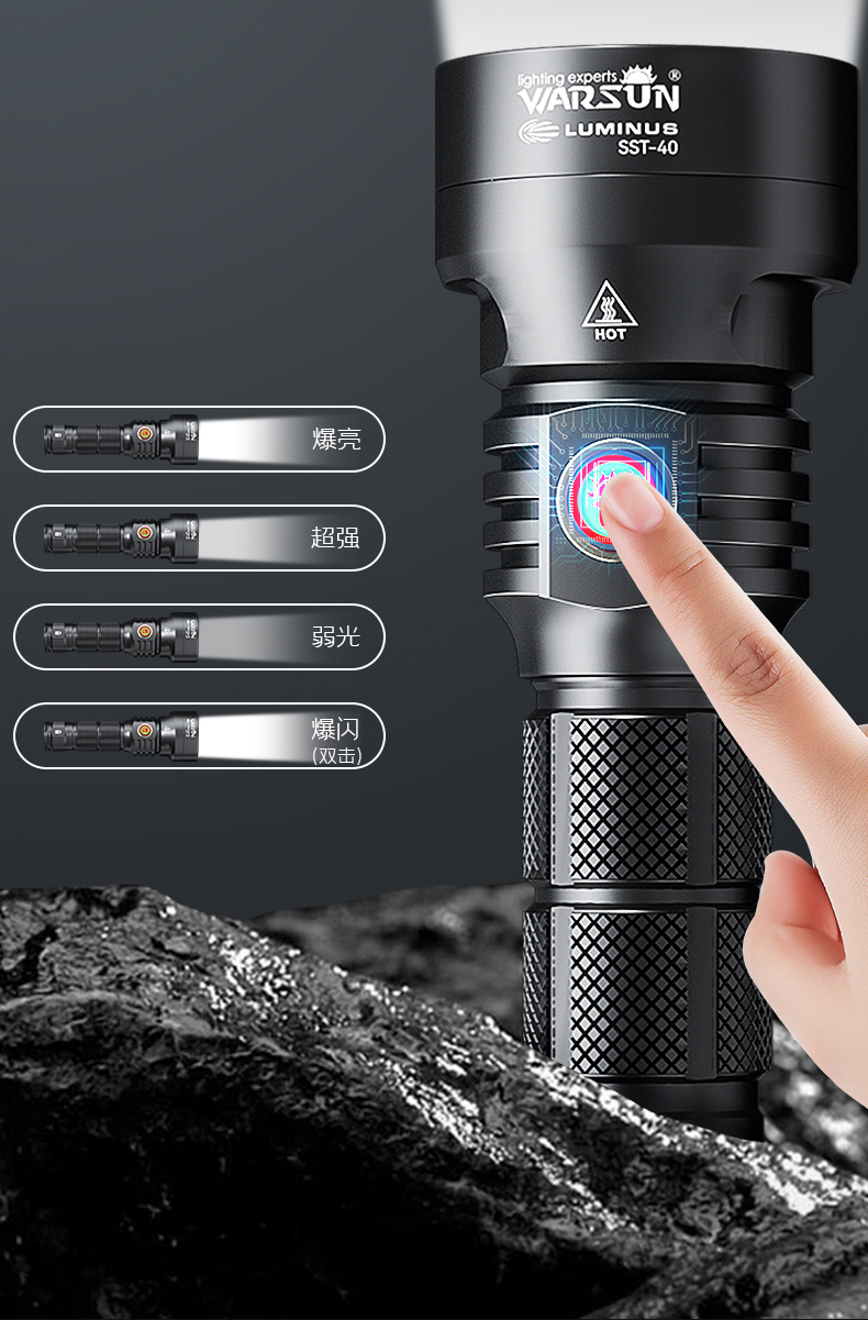 ไฟฉายแรงสูงขนาดกลาง แสงสว่าง ขนาดกระชับมือ Warsun Black หลอด Luminus SST-20 รวมแบตเตอรี่ 21700 1 ก้อน กับที่ชาร์จ USB