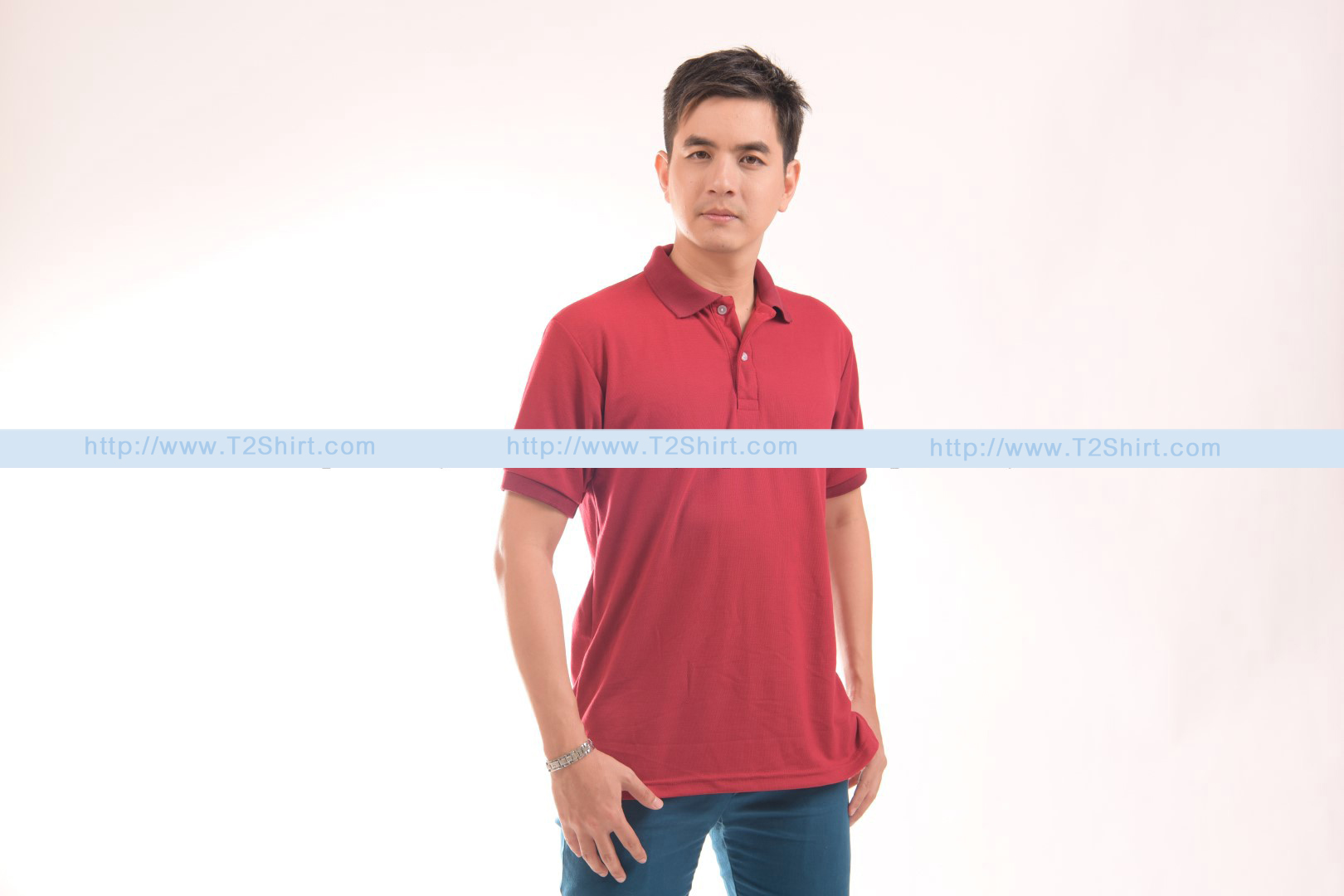 เสื้อโปโล TK แขนสั้น ทรงตรง สีเลือดหมู Size XL