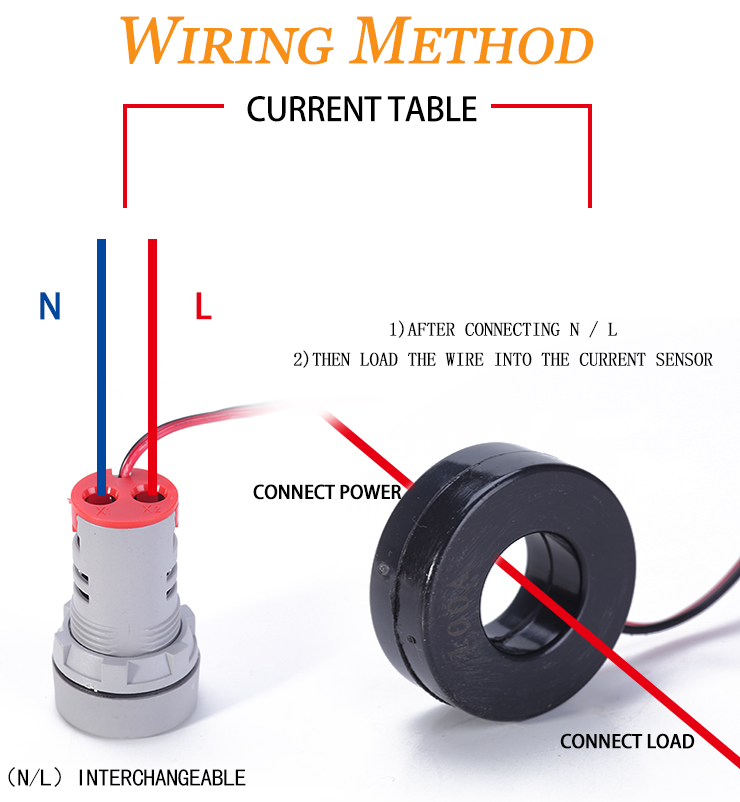 AD101-22AM (AD16-22) Digital AC Amp Meter Pilot Lamp วัดกระแสไฟฟ้า 0-100A 22mm