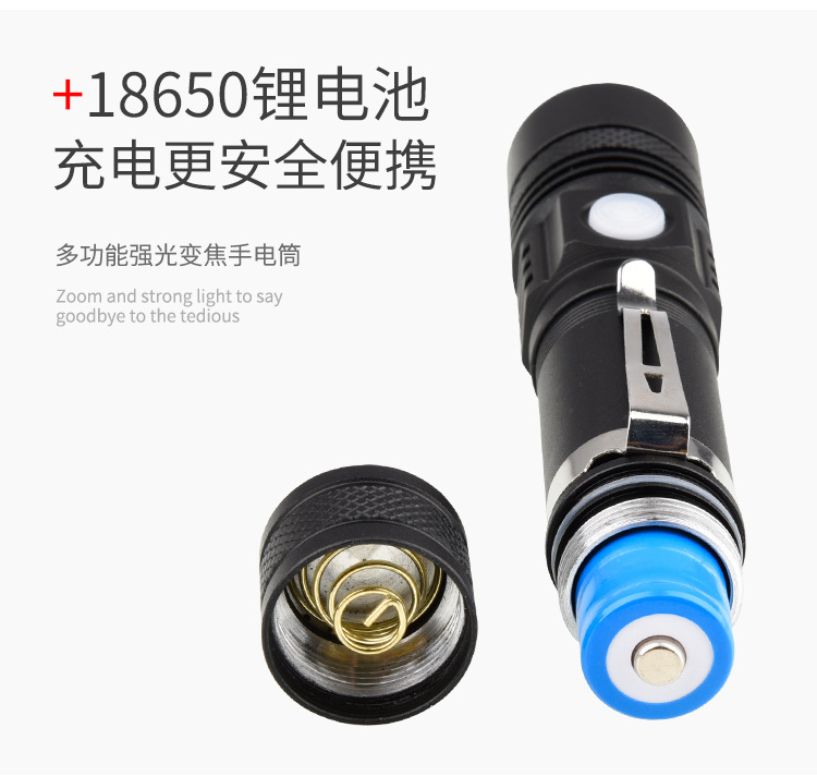 ไฟฉายพกพาแรงสูง แบบปรับขยายได้ ชาร์จ USB